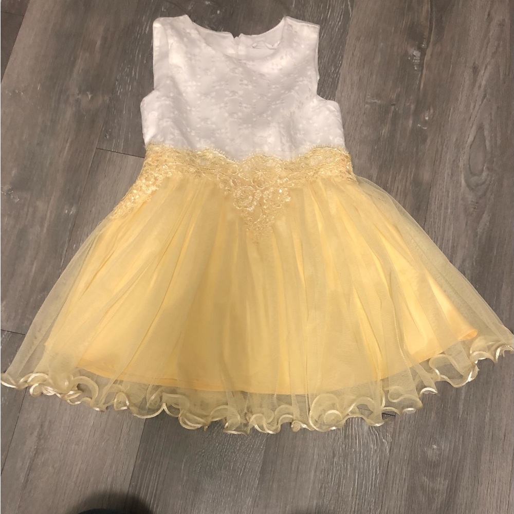 Beautees Elegant White and Yellow Kids Dress